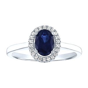 Blue Sapphire & White Sapphire Sterling Silver Halo Ring, Size 7